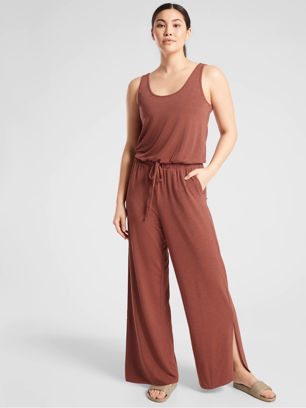 Athleta Coastal Jumpsuit in Russet Brown Heather Size 16